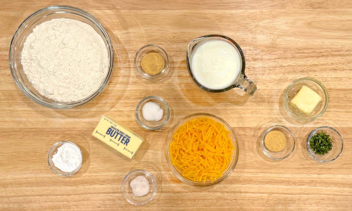 Garlic cheddar drop biscuits ingredients shot