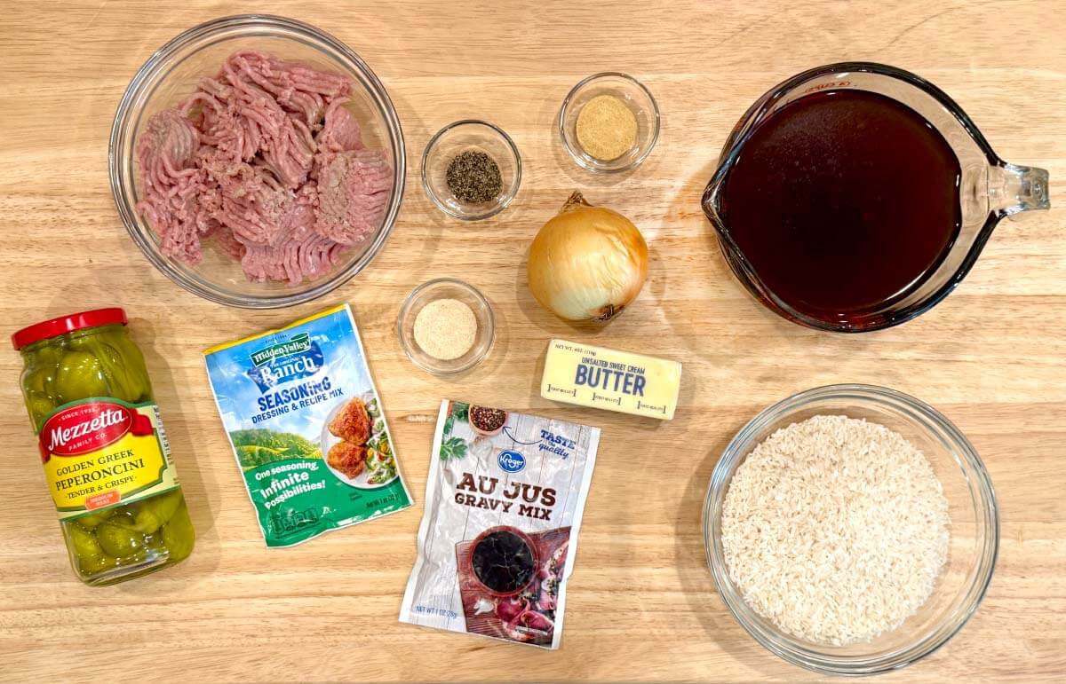 mississippi ground beef and rice ingredients shot