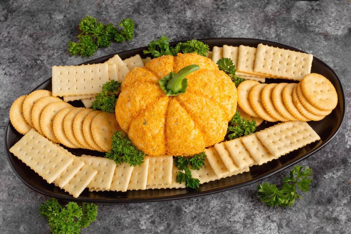 Halloween Pumpkin Cheese Ball from above